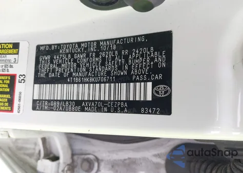 2019 Toyota Camry Xse z USA, uszkodzony, nr VIN 4T1B61HK8KU706711